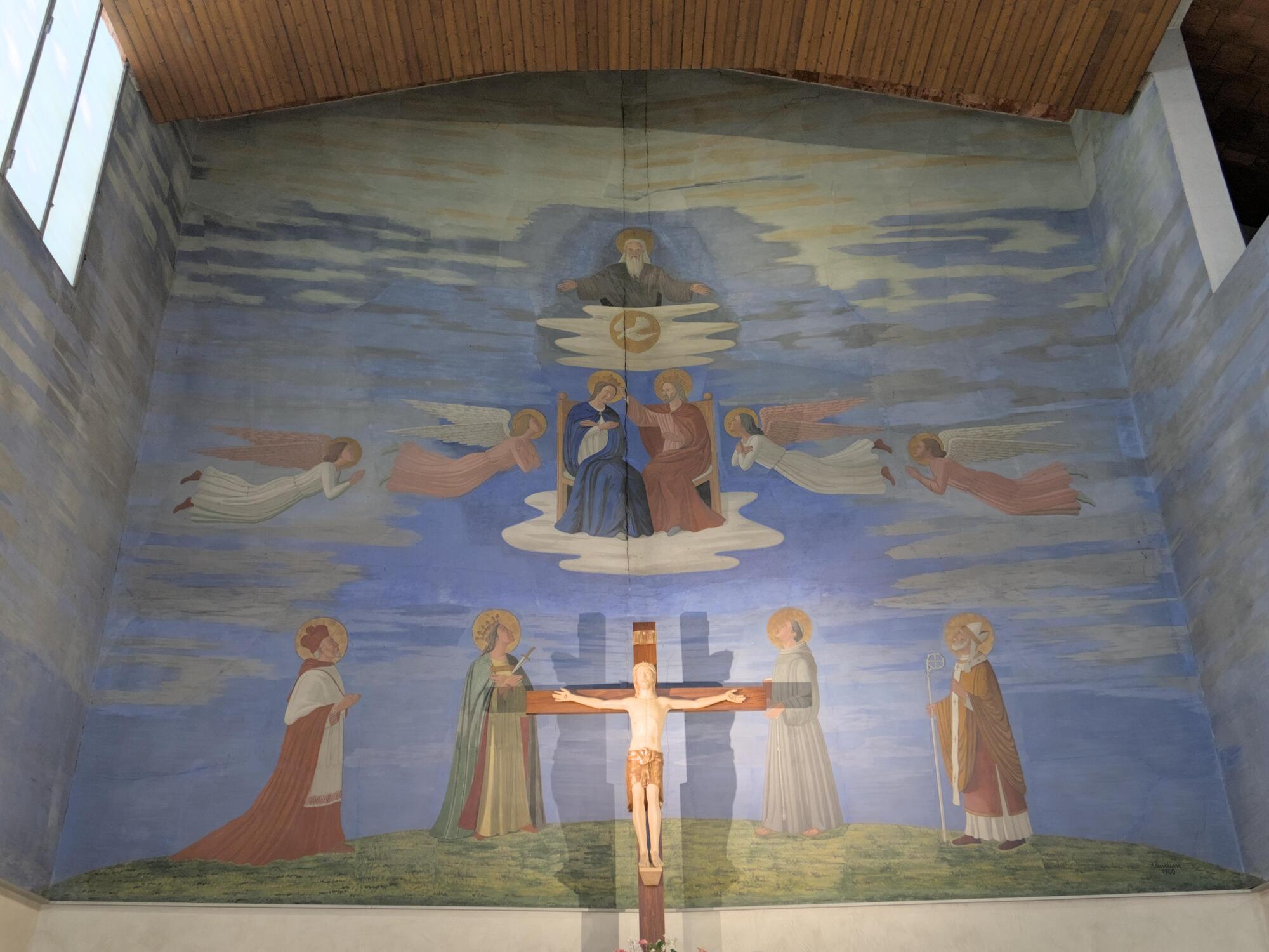 Fulvio Pendini, *Incoronazione della Vergine*, affresco absidale, 1960, chiesa della Madonna Incoronata (Giovanni Morassutti, 1956), via Siracusa 52, Padova