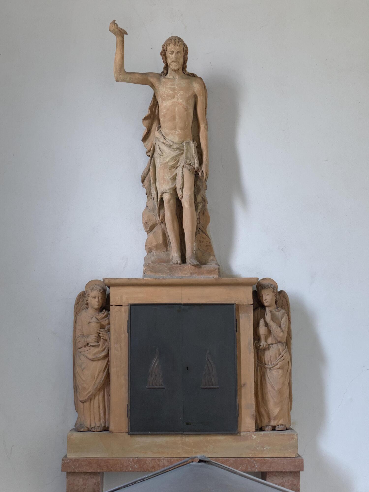 Luigi Strazzabosco, *S. Giovanni Battista*, terracotta, 1942, battistero del Tempio Antoniano della Pace e dei Caduti in Guerra (Antonio Zanivan, 1920-34), via Niccolò Tommaseo 47, Padova