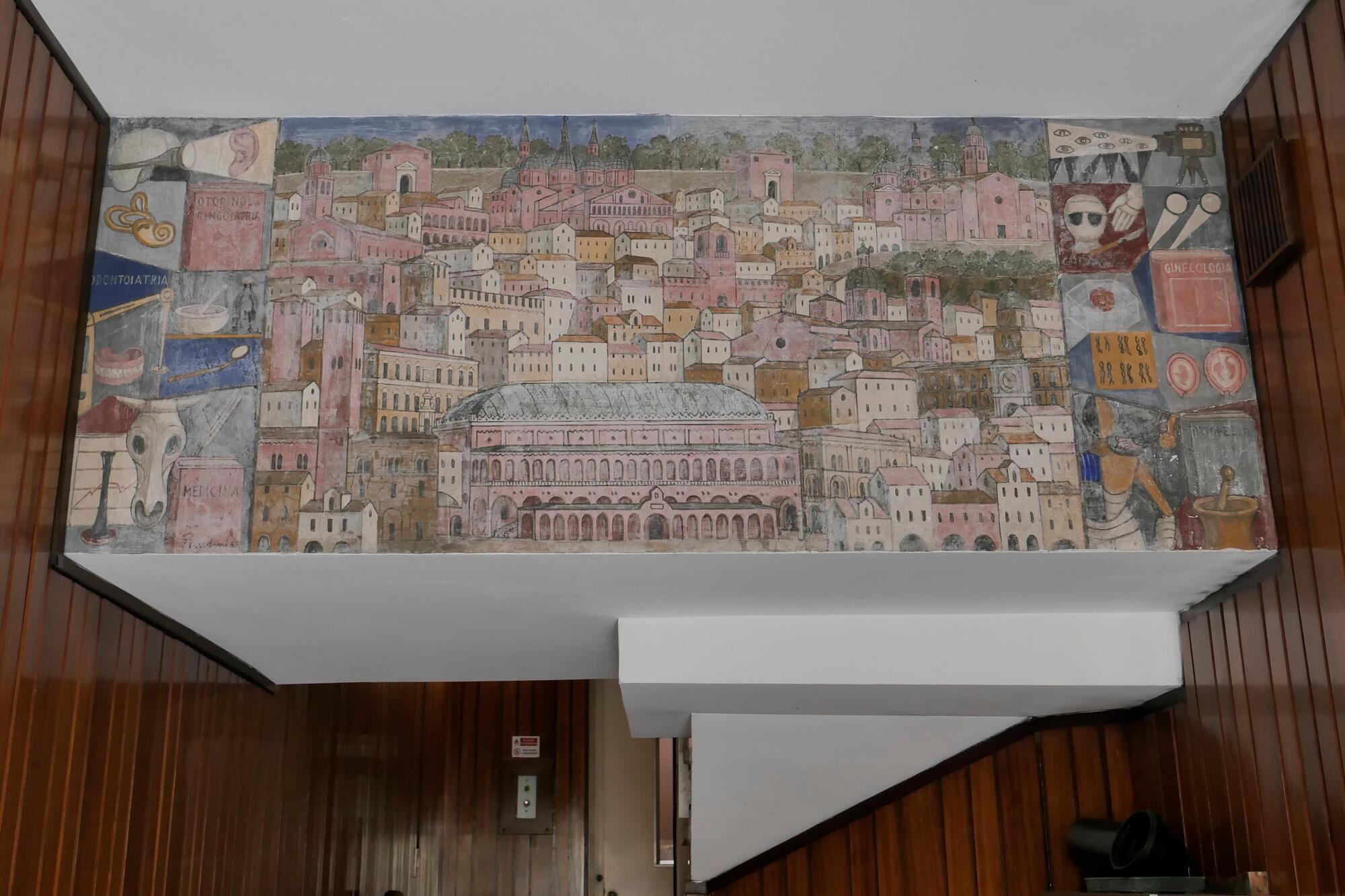 Fulvio Pendini, affresco, 1965, ingresso di palazzo Medici, riviera Tito Livio 57, Padova