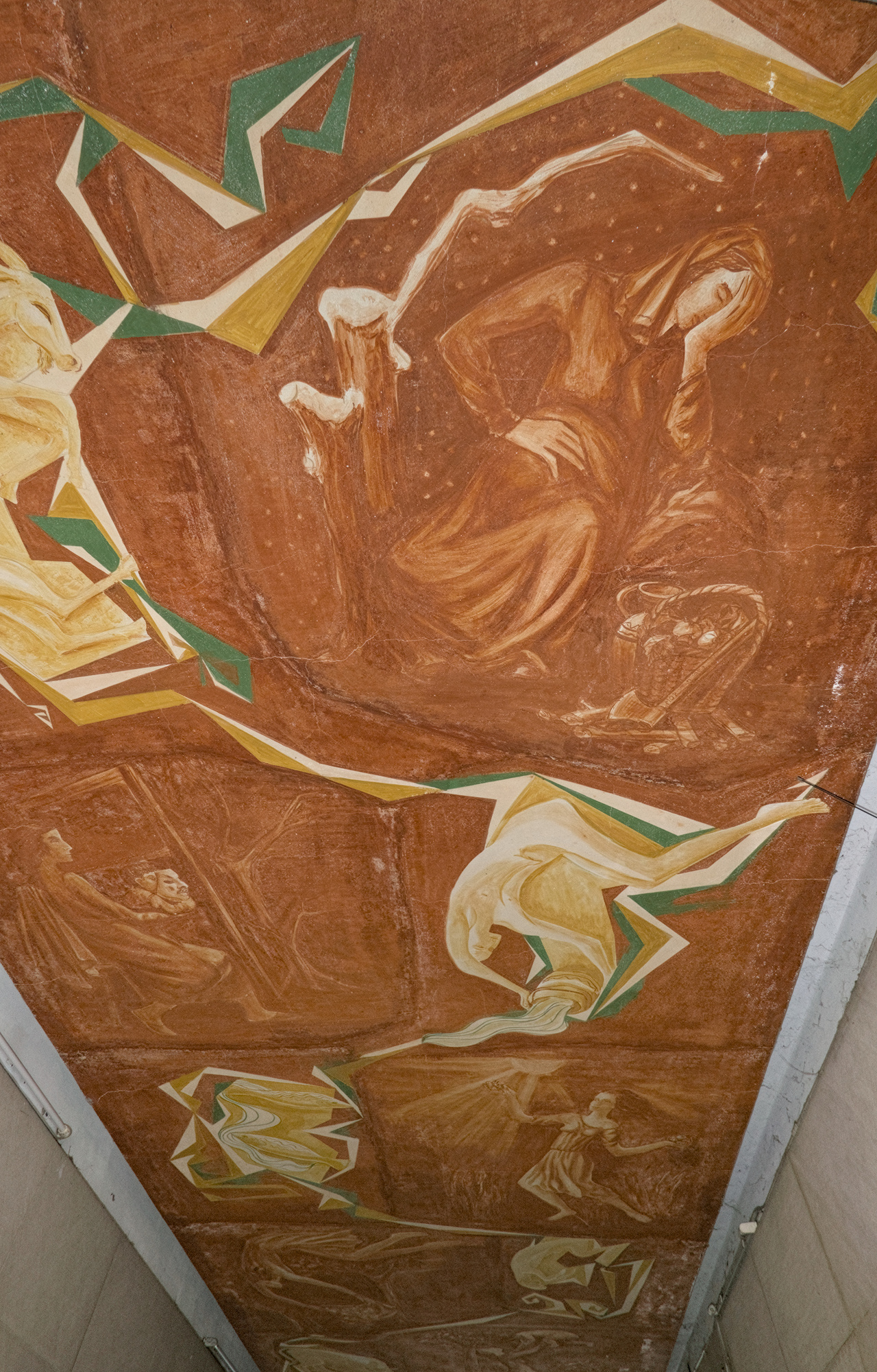 Antonio Morato, pittura murale di soggetto legato alle stagioni e ai segni zodiacali, 1950, soffitto dell’androne del condominio Altinate (Francesco Mansutti e Gino Miozzo, 1947-52), via Altinate 49, Padova